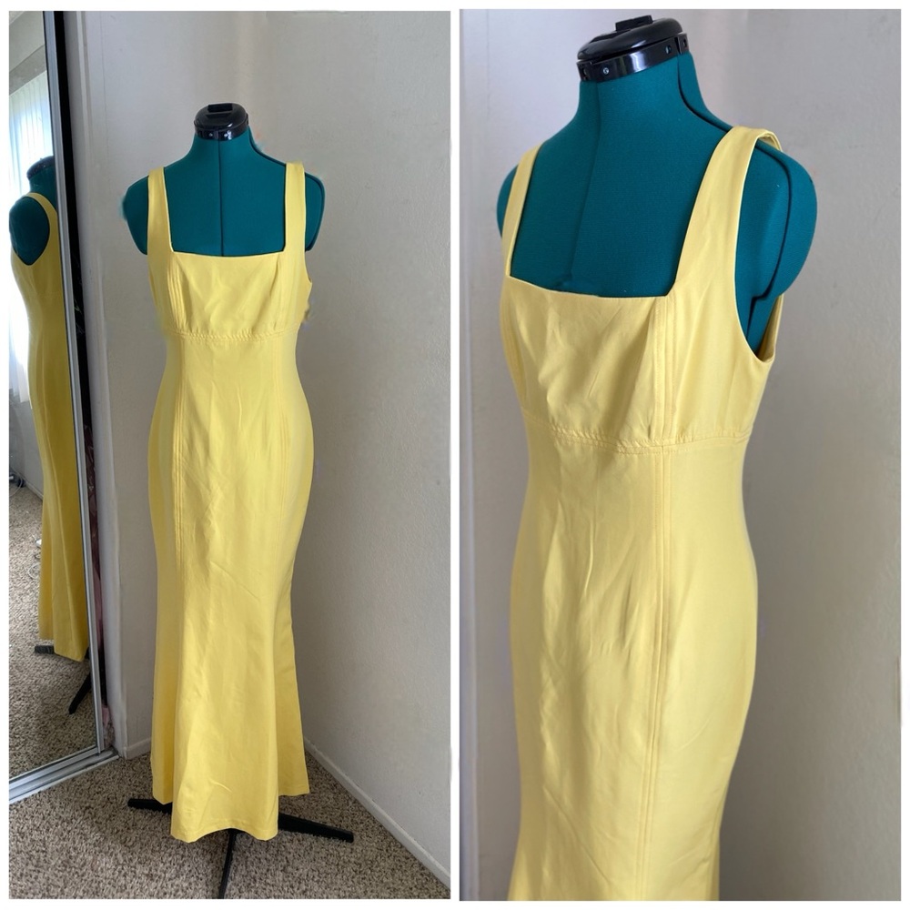 Laundry By Shelli Segal Square Neckline Yellow Maxi Dress Size 8